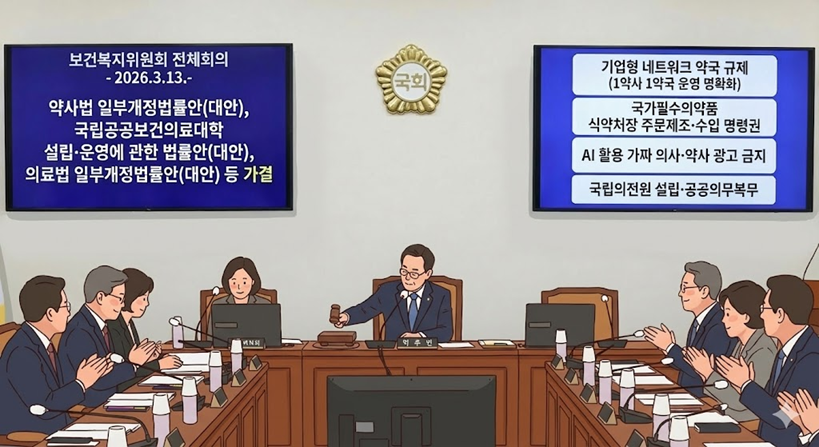 네트워크 약국 퇴출·필수약 생산명령법, 복지위 통과