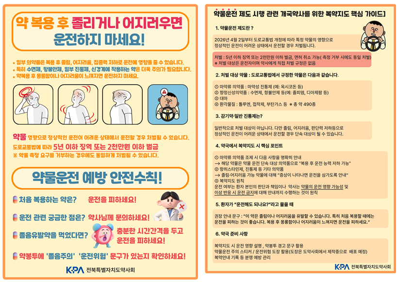 전북도약, 약물운전 안내 포스터 약국·환자용 2종 배포