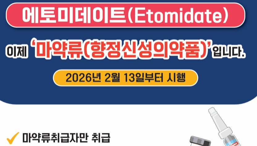 에토미데이트 13일부터 마약류 전환...NIMS 보고 의무화
